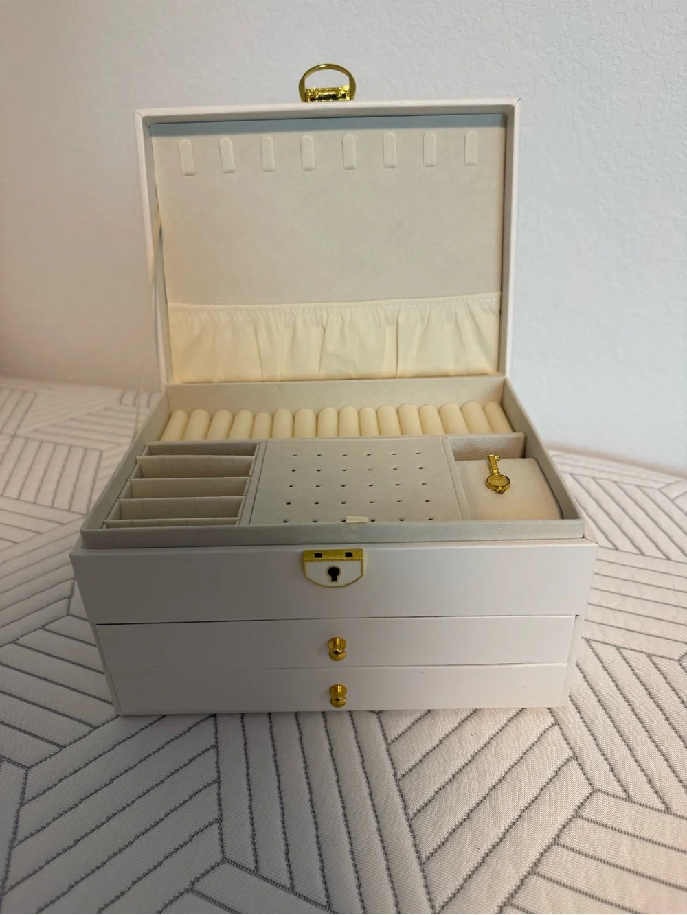White Jewelry Organizer Box with Gold Accents